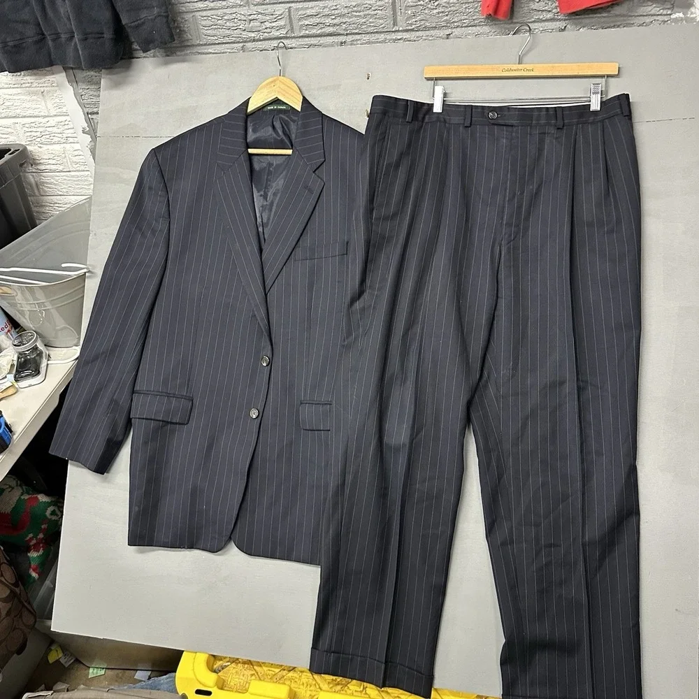 Ralph by Ralph Lauren Suit Mens 46L Gray Pinstripe 2 Button 100% Wool Pant 40x30